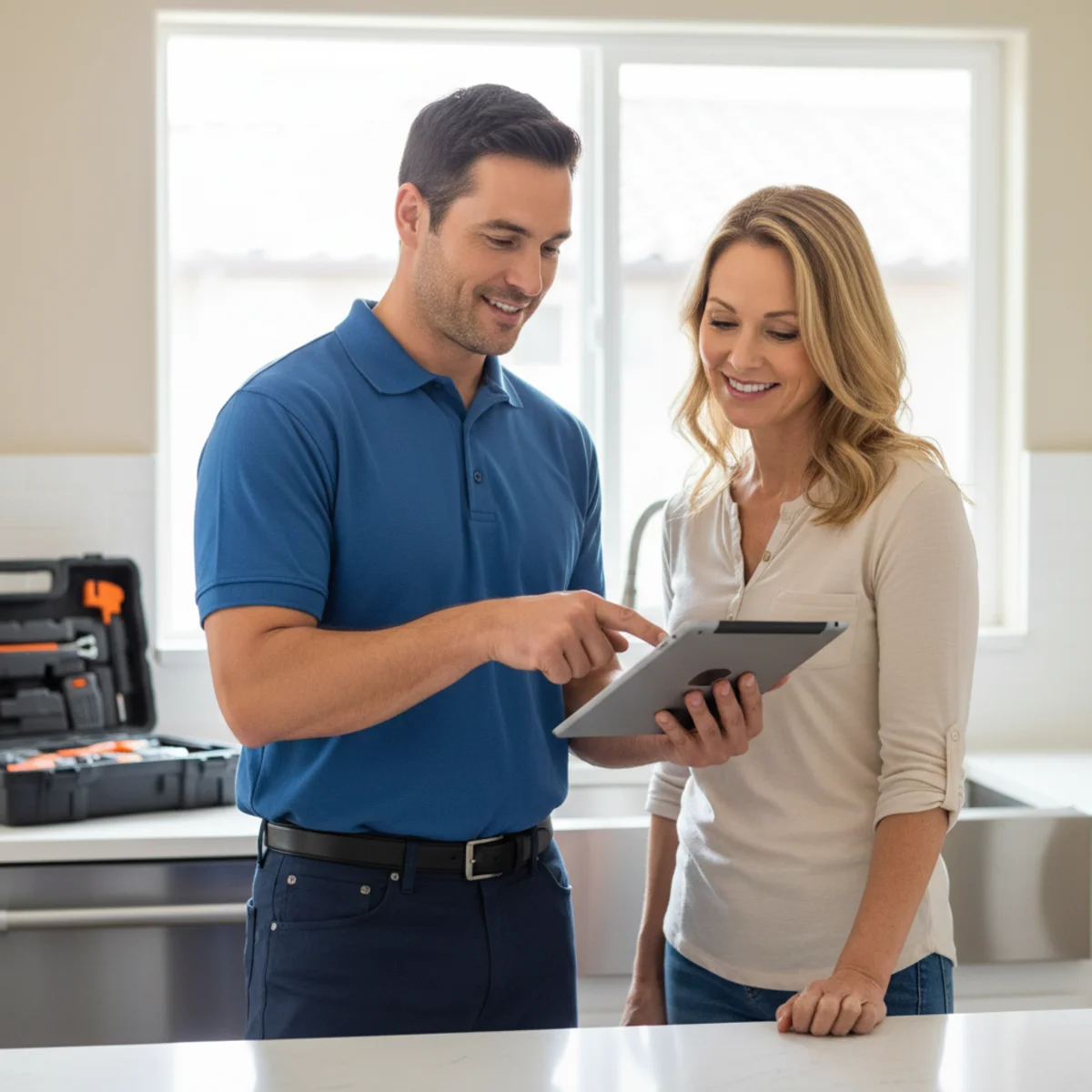 Plumber reviewing a job estimate with a Moreno Valley homeowner