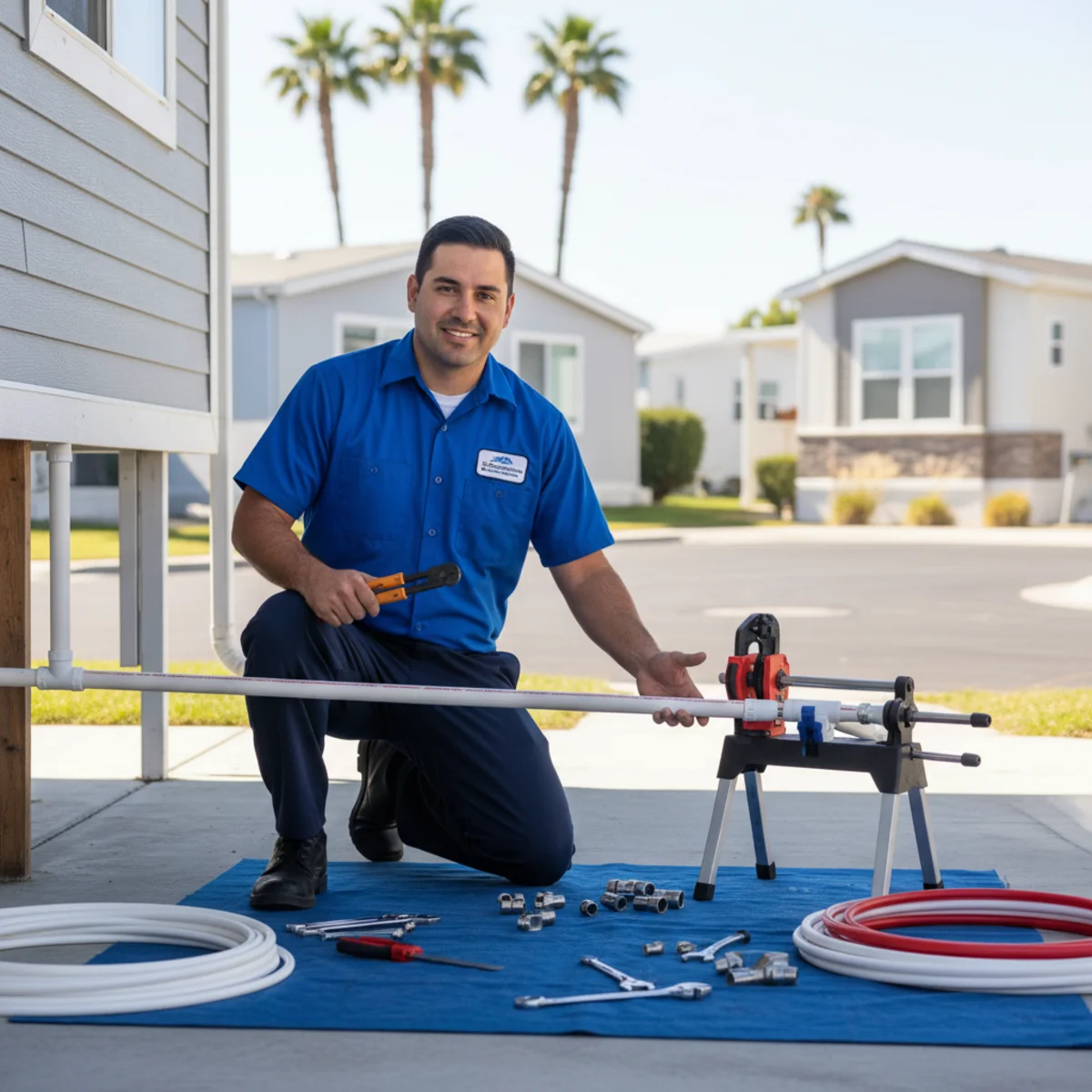 Mobile home plumbing repair service in a Moreno Valley, CA manufactured home community
