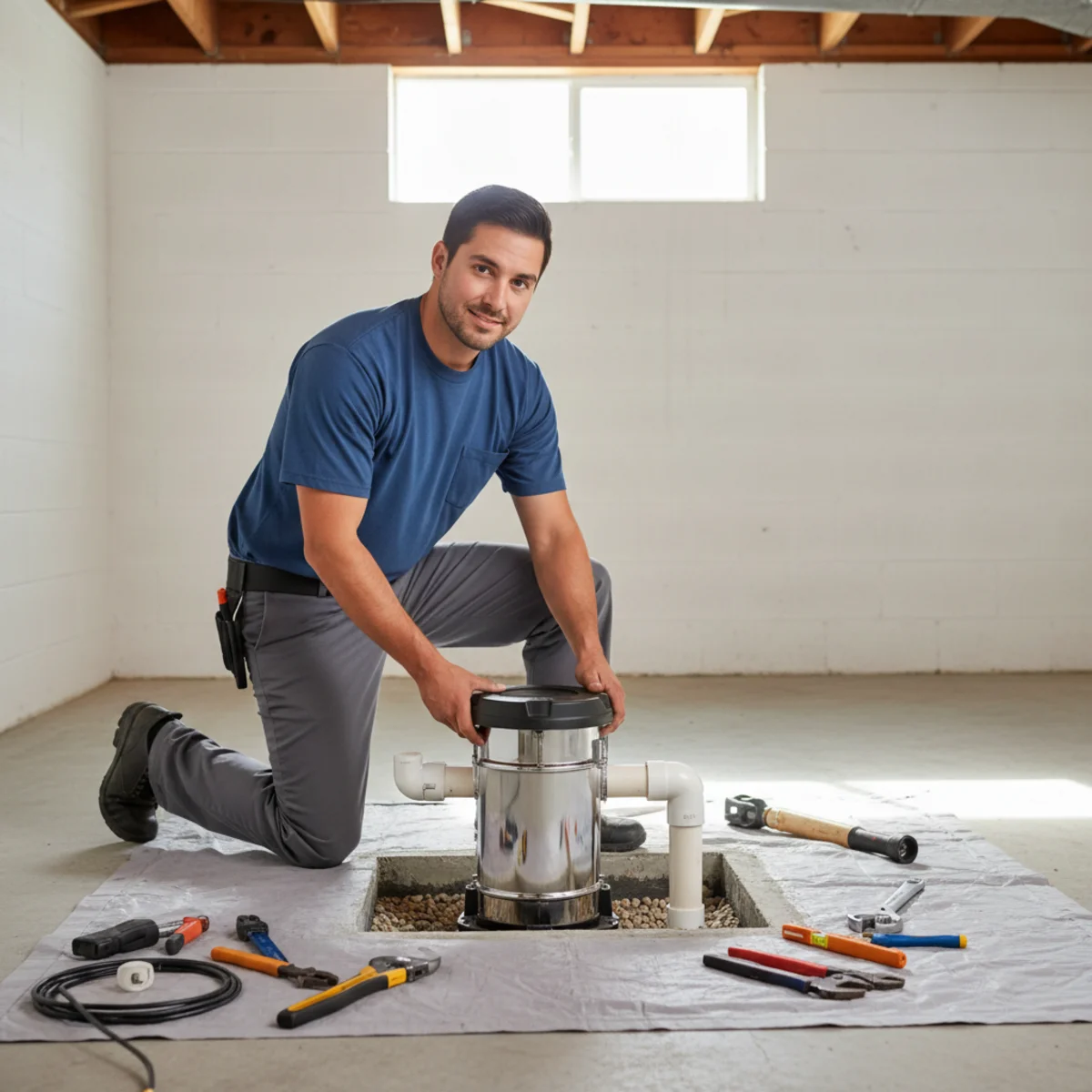 Moreno Valley Plumbing Pros installing sump pump system in Moreno Valley, CA