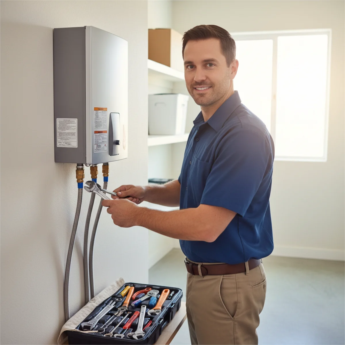 Tankless water heater installation in a Moreno Valley, CA home