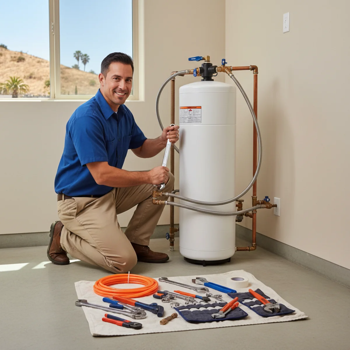 Water softener installation in a Moreno Valley, CA home by licensed plumber